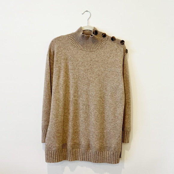Anthropologie Margarita Tunic Sweater Taupe Mock Neck Knit Pullover Size Medium - Picture 5 of 11